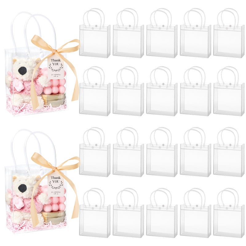 Mauproy 30 Pack Clear Gift Bags with Handles  Party Favor Bags with Ribbons and Tags  Reusable Goodie Bags Tote Bags for Wedding Baby Shower Valentines Day (5.9  x 6.3  x 2.8"") - Image 1